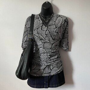 y2k 2000s rampage black and white polka dot fitted blouse